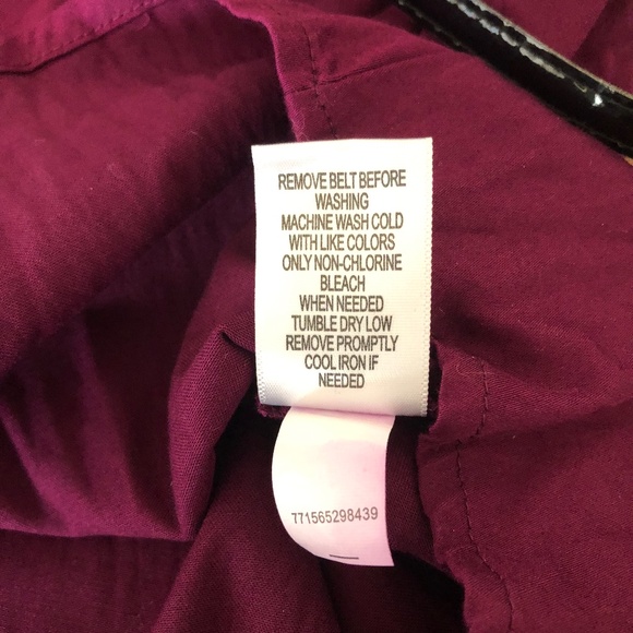 Cotton Plum V-Neck Collar w Belt Short Sleeve Blouse - Picture 9 of 9